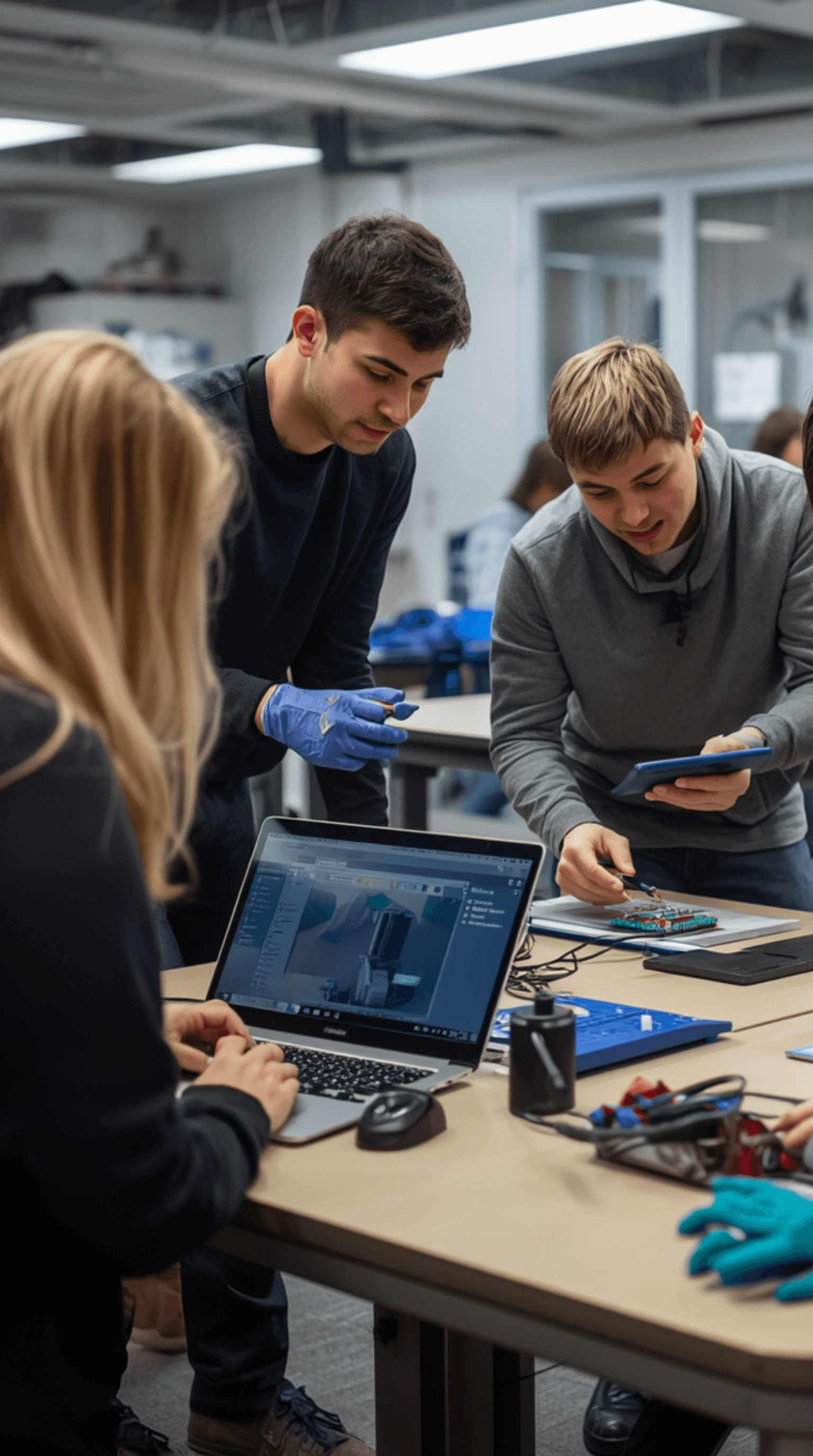 Estudantes a trabalhar juntos num laptop